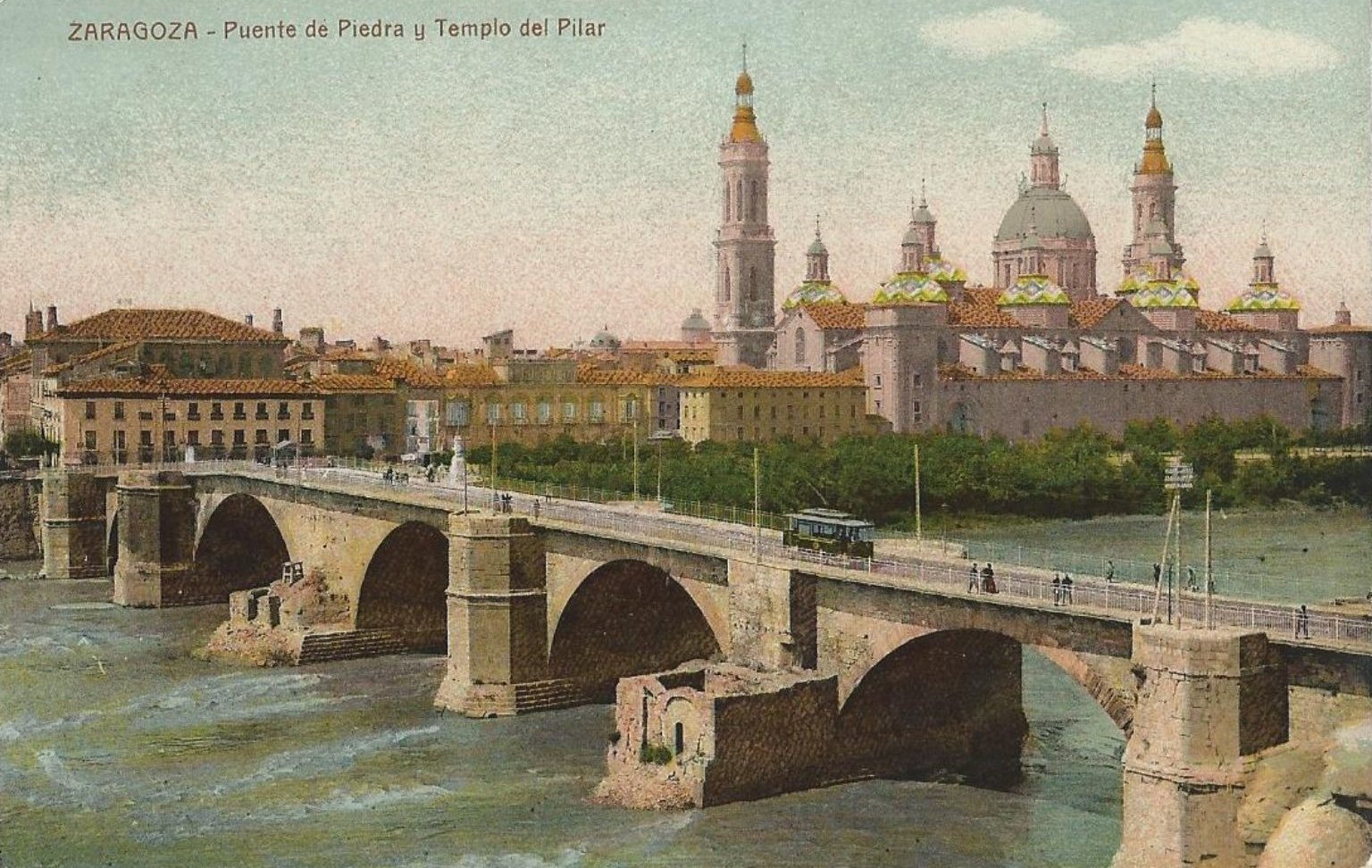1940 Puente de Piedra Zaragoza tranvias tramway bridge